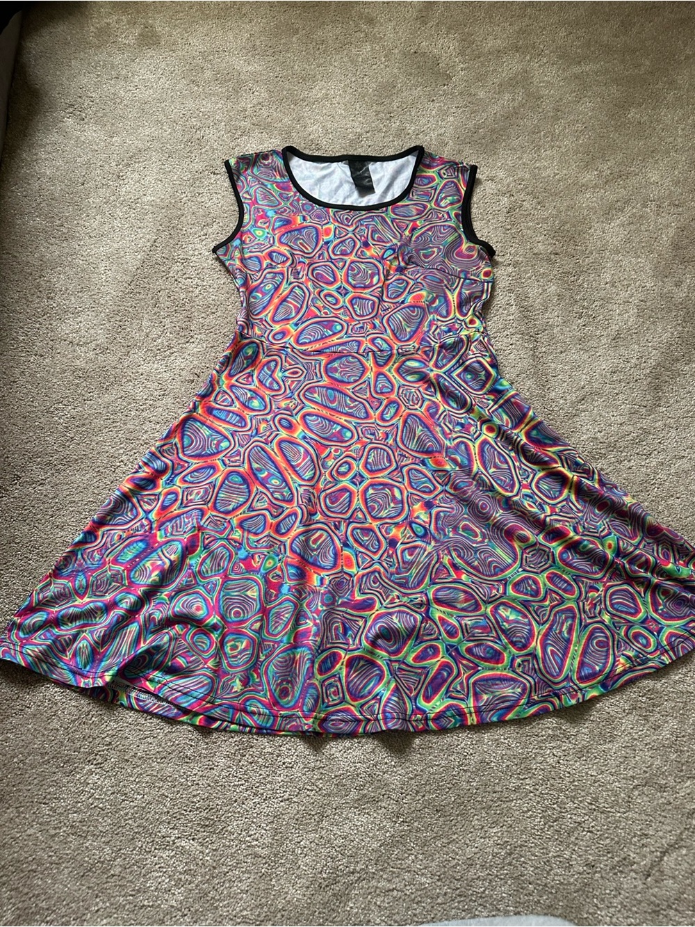 Sleeveless Multicolor Geometric Swing Dress